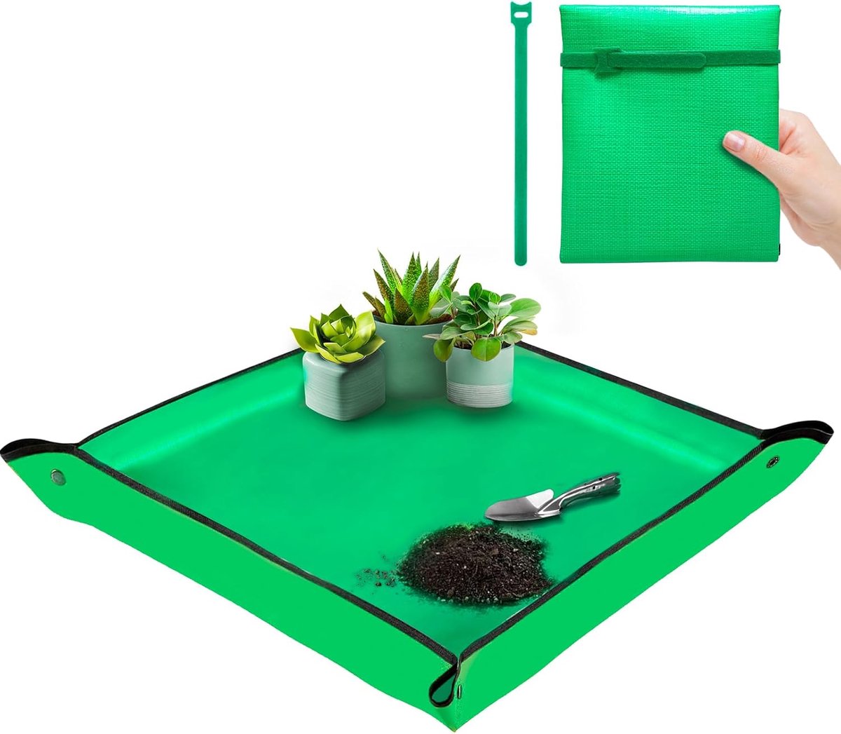 Sander Shop Plantenverpotmat 100 x 100 cm, vierkante succulente tuinmat, waterdichte verplantingsmat voor binnen, verdikte opvouwbare bodemveranderingsmat en potgrond puinbeheersing, opgeruimde lade verpotmat