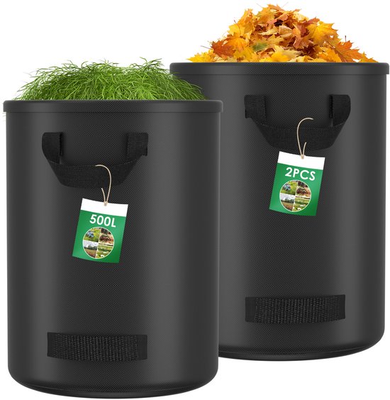 Dreamhigh® Sac à déchets de jardin - 500L x 2 pack - Sac de jardin avec 4 poignées - Sacs à déchets de jardin - Sac à feuilles - Résistant à l'eau et pliable - pour déchets de jardin et déchets verts