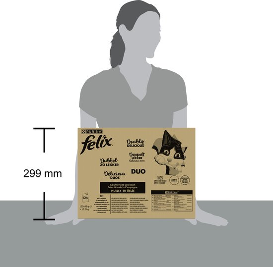 Felix Countryside Selectie in Gelei: Duo met rund, gevogelte, kalkoen, lever, eend en lam. 120 x 85g, 10.2 kg.