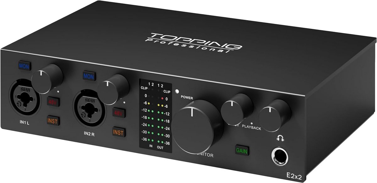 2-In-2-Uit USB Audio Interface met Ultra-Lineaire Microfoonvoorversterkers