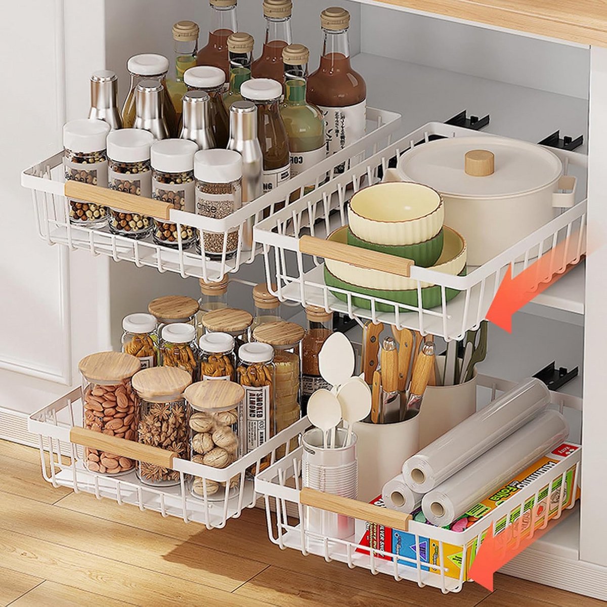 Set van 4 Uittrekbare Ladeplanken voor Keuken, Kast en Badkamer Organizer