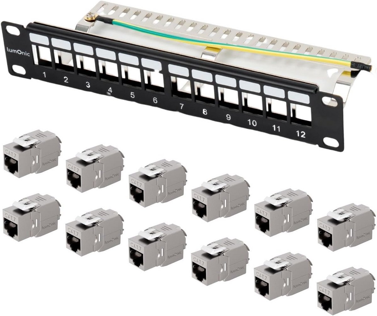10 Inch Patchpaneel CAT7 - 12 Poorten - 1U Netwerk Rackmontage - Toolless Keystone Modules