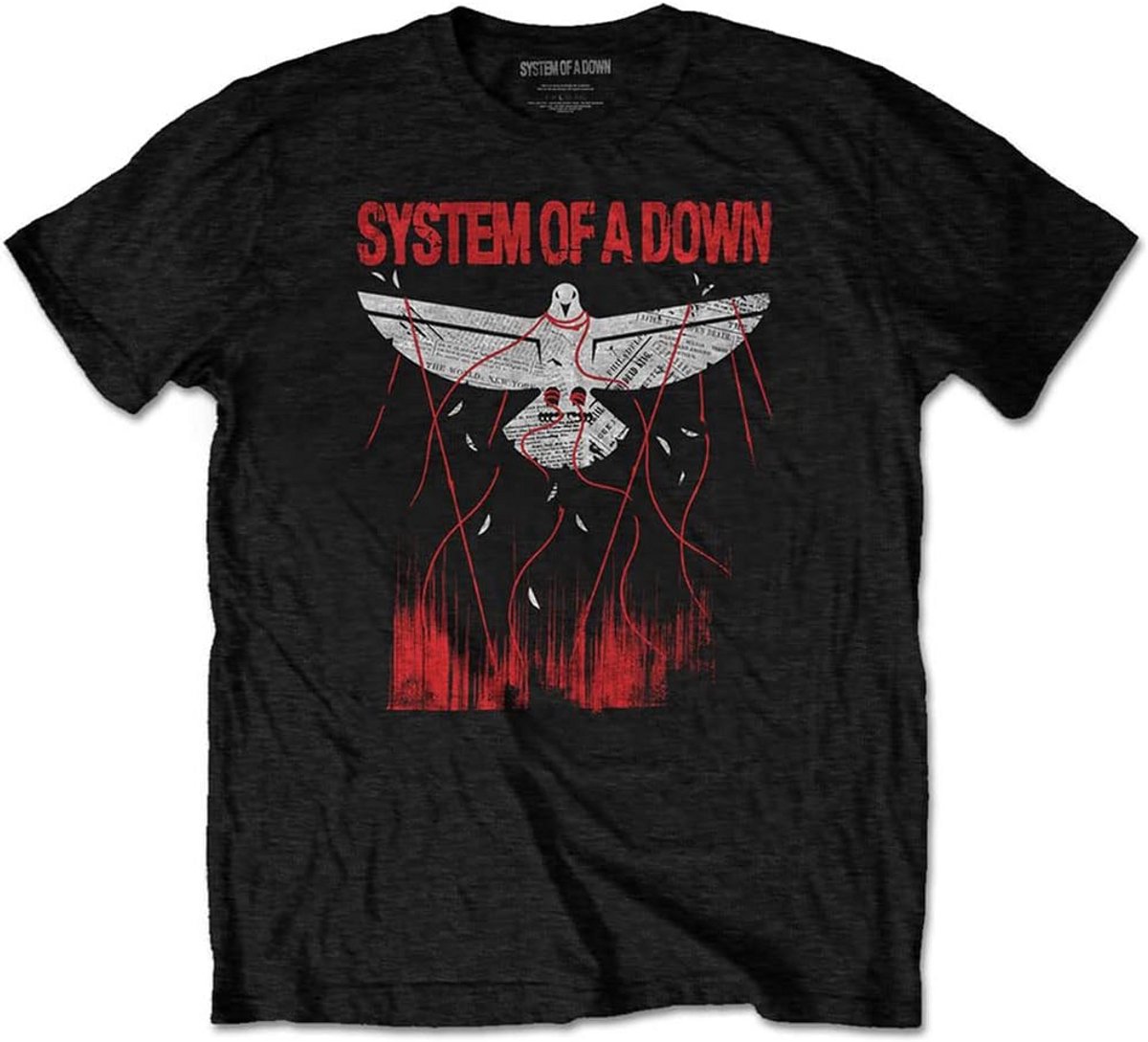 Oversized Band T-Shirt Heren Zwart met Duif Opdruk (Metal/Rock Merch)