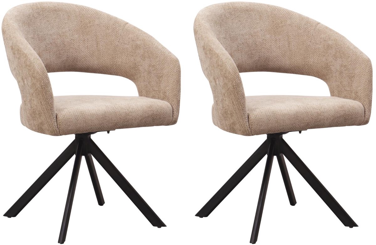 Ams Living® Eetkamerstoel Draaibaar 2 stuks | Ronde afwerking | Stof | Kleur Taupe Zand Bruin | Eettafel Stoelen | Design Stoelen Eettafel 2 stoelen