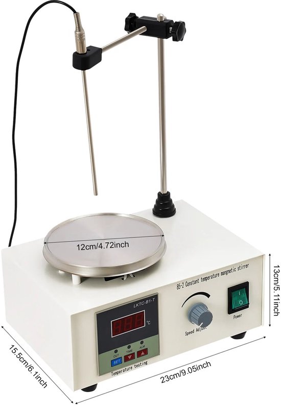 Magnetische roerder met verwarmplaat 0-2000 rpm - 250 W verwarmvermogen - LED-display - SnelShoppen — afbeelding 3