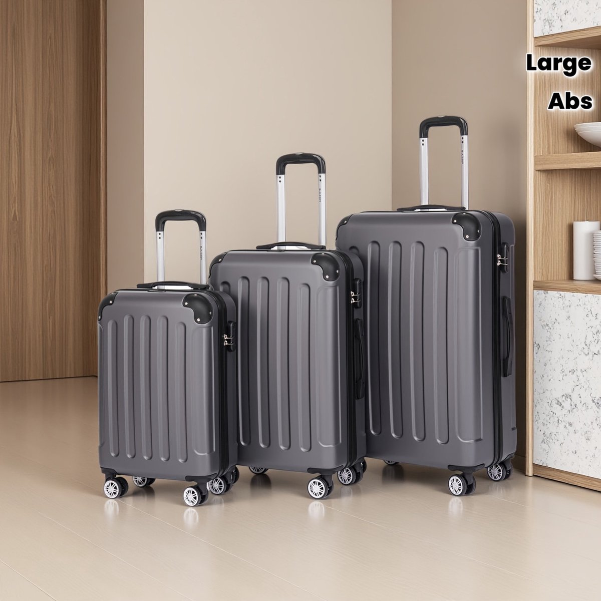 Bagageset 3-delig (55/66/76 cm) – Harde ABS Koffers – 4 x 360° Wielen – TSA Combinatieslot – Trolley Koffer Set _ zwart