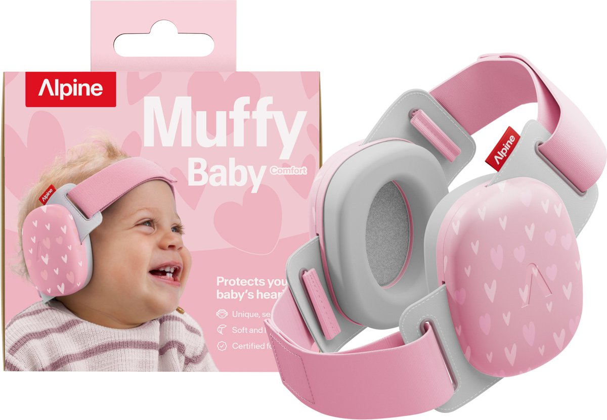 Alpine Muffy Baby Comfort (12-48 Maanden) - CE & ANSI Gecertificeerde Koptelefoon Baby - Verstelbare Gehoorbescherming Baby en Kinderen - Unieke Hoofdband voor Veilige & Comfortabele Pasvorm - 24 dB Demping - Sweet Hearts