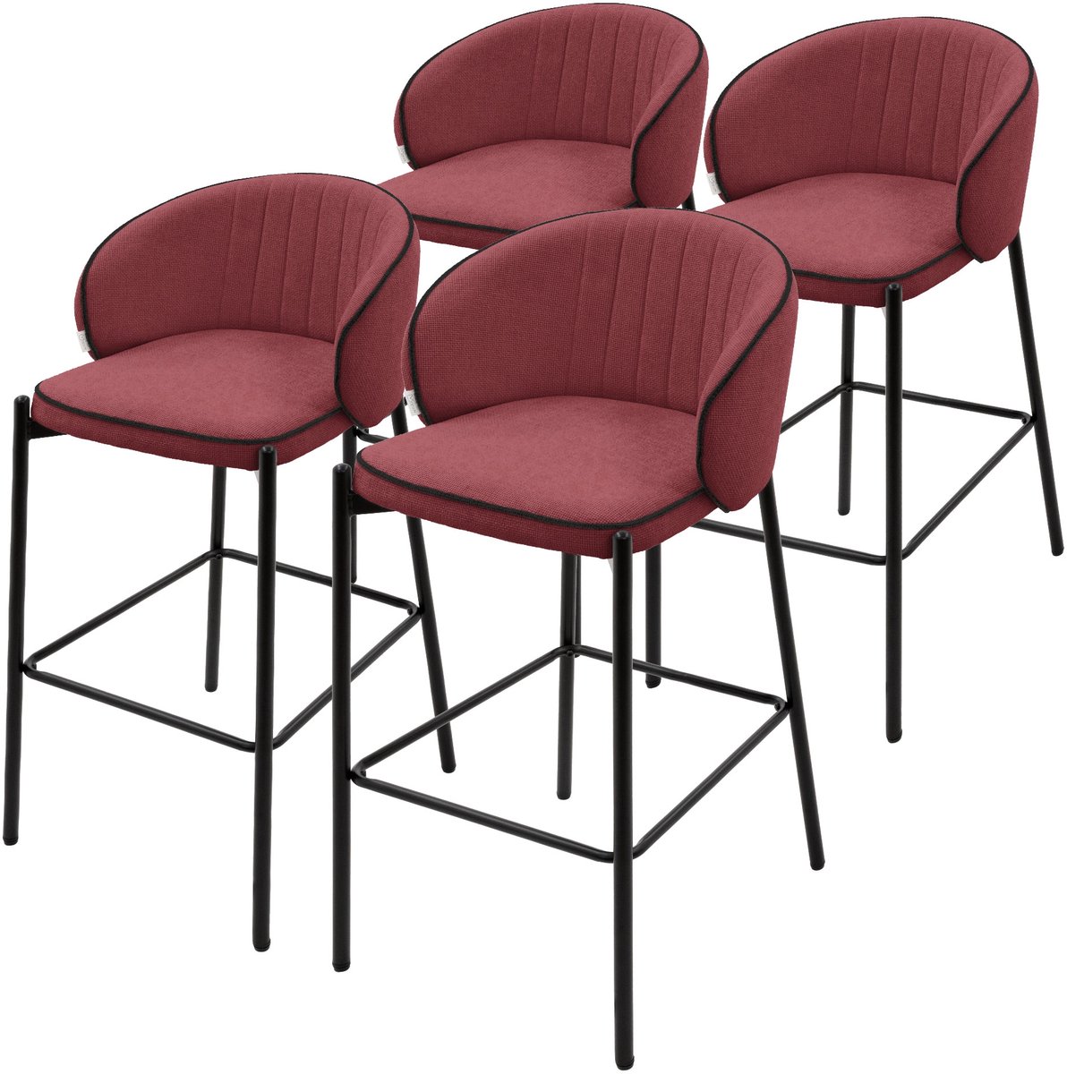 ml-design barkrukken set van 4 rood stoffen bekleding 76 cm comfortabele gestoffeerde barkrukken met metalen frame ergonomische keukenstoelen met rugleuning en voetsteun hoge bistrokrukken stabiele scandinavische hoge stoelen voor keuken en bar