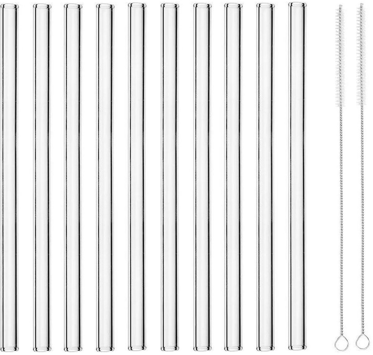 Glazen Rietjes Set – 10 Stuks Recht – Herbruikbaar & Duurzaam – Inclusief 2 Schoonmaakborstels – Transparante Drinkrietjes van Glas