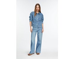 comma - female - Middelblauwe, gewassen wide-leg denim met ton-sur-ton inzetstukken aan de zijkant