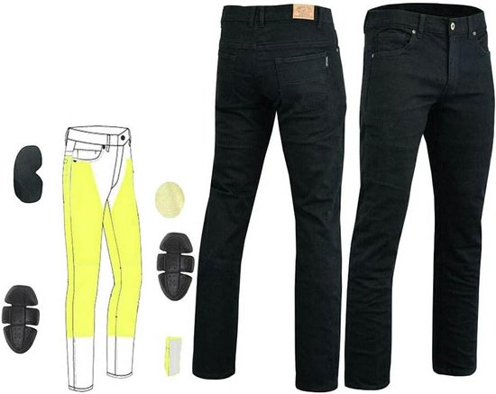 Heren Zwarte Stretch Motorjeans met Kevlar Voering en CE-Pantser