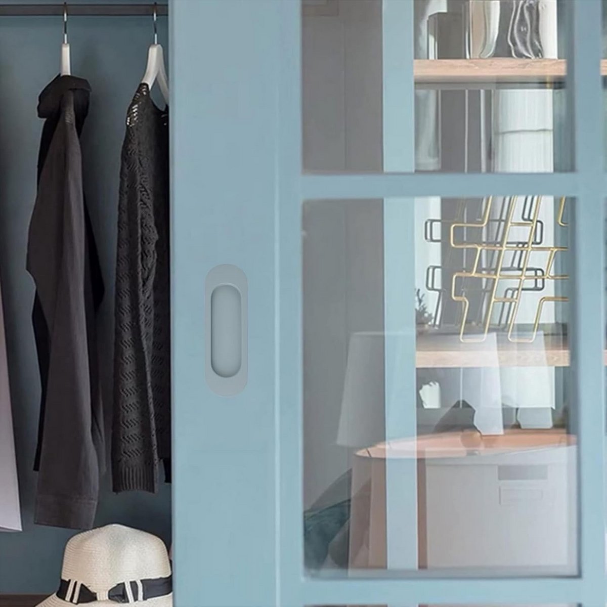 Ovale Schuifdeurknoppen Zelfklevend Aluminium - Zonder Boren - 2 Stuks