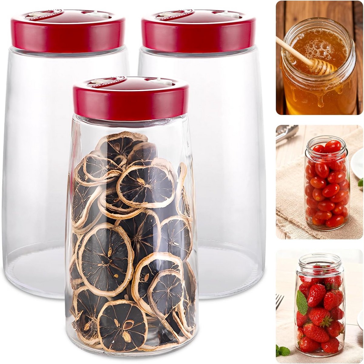3 Stuks Fermenteerglazen 2,2L met Ontluchtingsventiel voor Zuurkool, Kimchi en Kefir