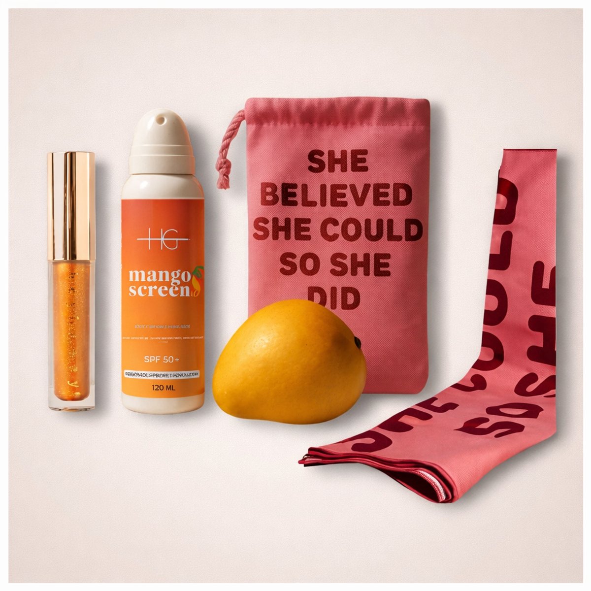HG Aesthetics Zonovergoten Mango Zomerbundel – Lipverzorging, SPF 50+ Zonbescherming en Microvezel Strandhanddoek – Complete Zomerskincare Set