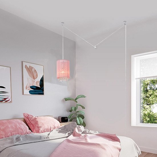 Roze Kristallen Hanglamp met Stekker voor Meisjes Slaapkamer — afbeelding 3