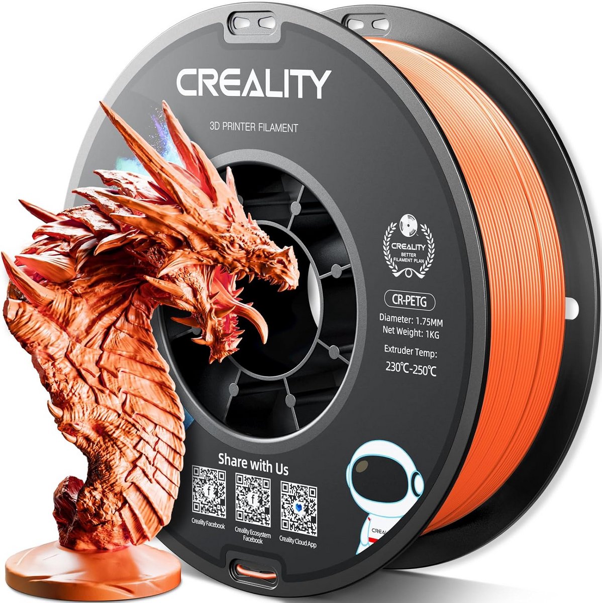 3D Printer Filament PETG 1.75mm 1kg Hoge Precisie Oranje Geurloos