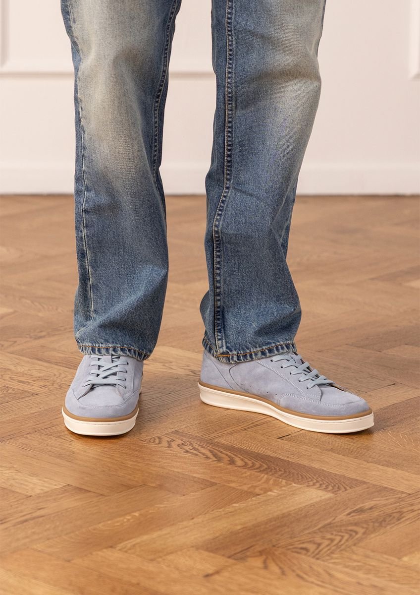 Manfield - Heren - Blauwe suède sneakers - Maat 42