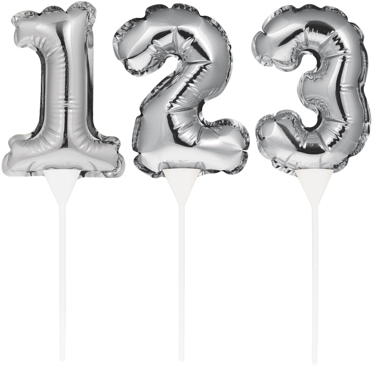 CREATIVE PARTY - Opblaasbare taarttopper zilver cijfer 22 cm zelfopblazend