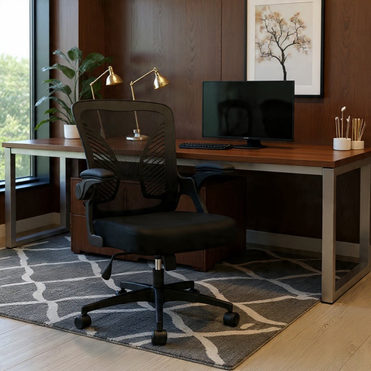 AeroFlex Pro Ergonomische Bureaustoel – Met Verstelbare Armleuningen – Mesh Rugleuning – Lordosensteun – In Hoogte Verstelbare Zitting – 360° Draaibaar – Zwart-Casa Serena – Afmetingen op aanvraag ...
