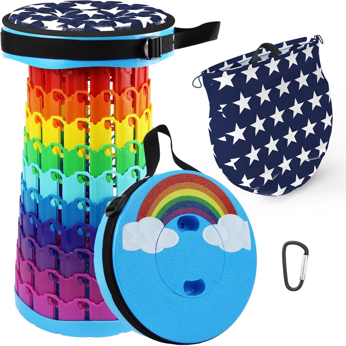 Opvouwbare Kruk - Opvouwbare Stoel - Telescopische Kruk - Inklapbare Kruk - Campingstoel - Visstoel - 45 cm Hoog - 200 kg Draagkracht - Rainbow Clouds - van Imperatoris