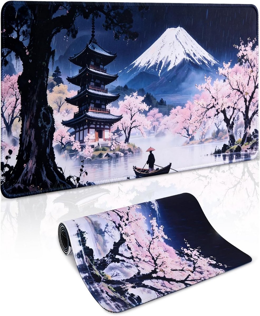 XL Bureaumat 900x400 mm met Kersenbloesem en Mount Fuji Print