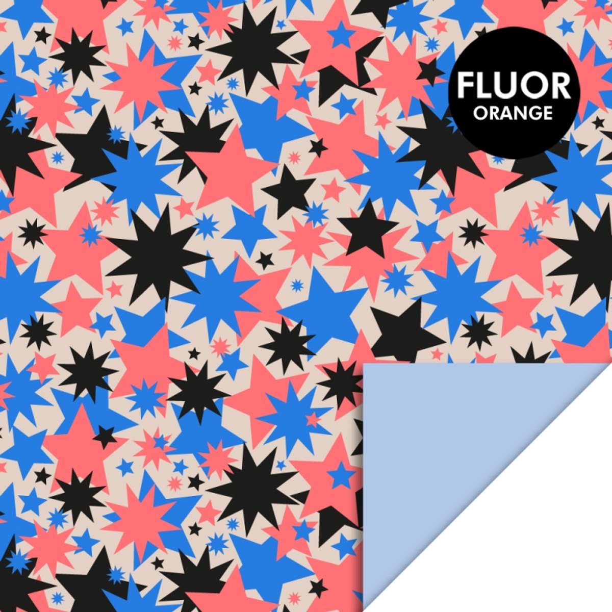 Cadeaupapier 70x300 cm - Big Stars Blue/Fluor Orange - Blue