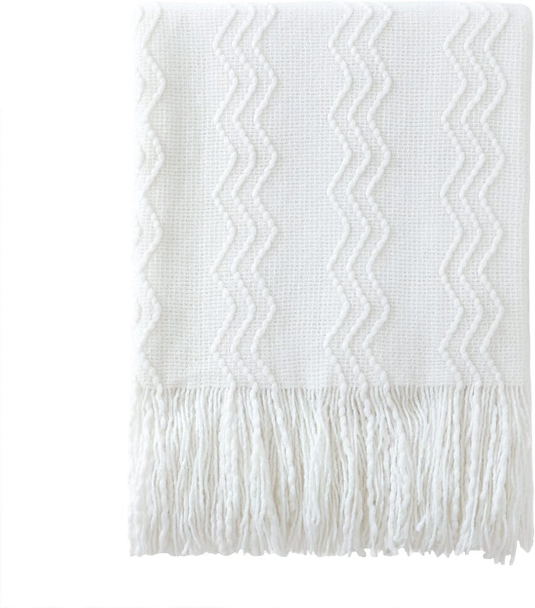Zachte Gebreide Sofa Plaid in Effen Kleur - Decoratieve Witte Worp voor Bank