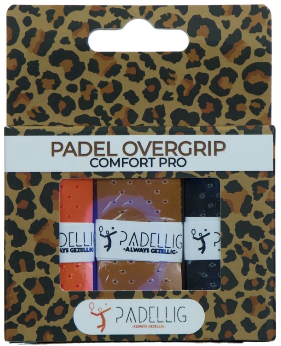 Padellig PANTER overgrip - Overgrip - Griptape - Comfort Pro - Antislip - Overgrip tennis - Overgrip padel - Oranje, Bruin, Zwart - 3 stuks