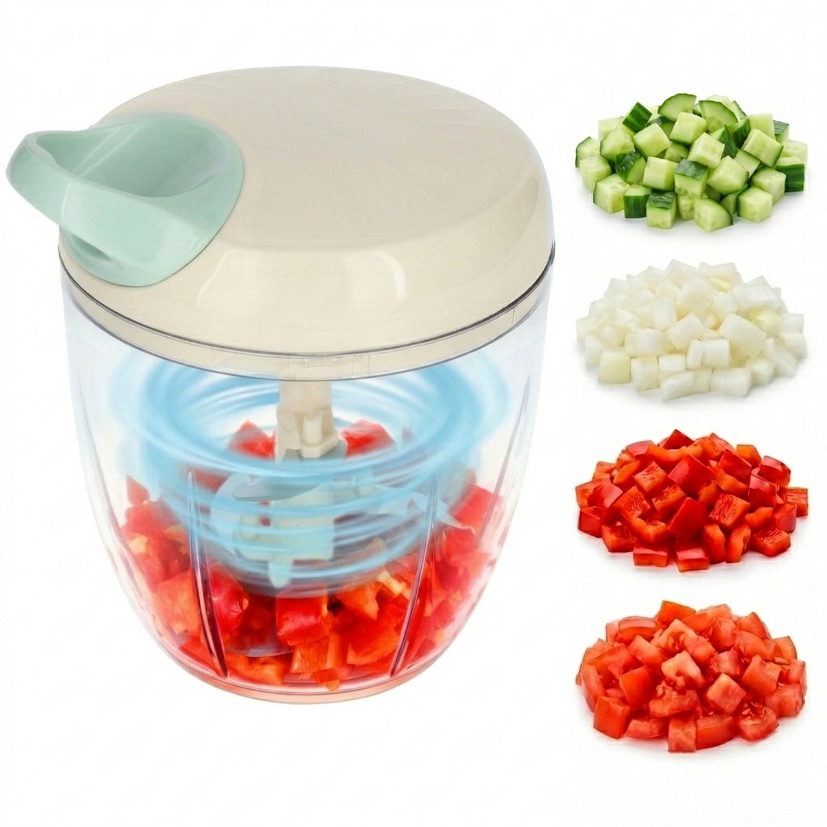 Handmatige Hakmolen XL 900ml - BPA-Vrij - 5 Scherpe RVS Messen - Mandoline Keukensnijder - Groentesnijder - Keuken Accessoires - Foodprocessor - Chopper - Crème - Löwenthal