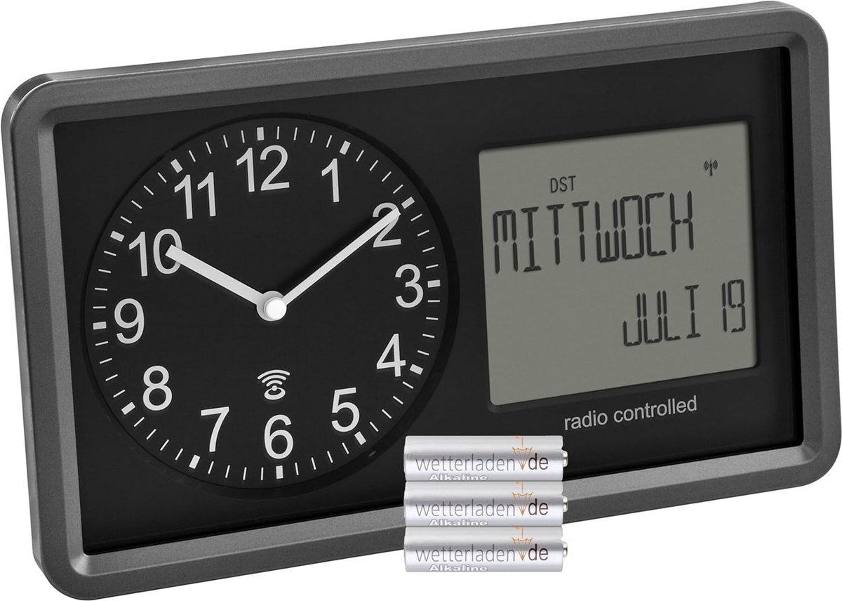 Radiogestuurde Analoge Klok met Kalender, Dag en Datum Weergave - Tafelmodel