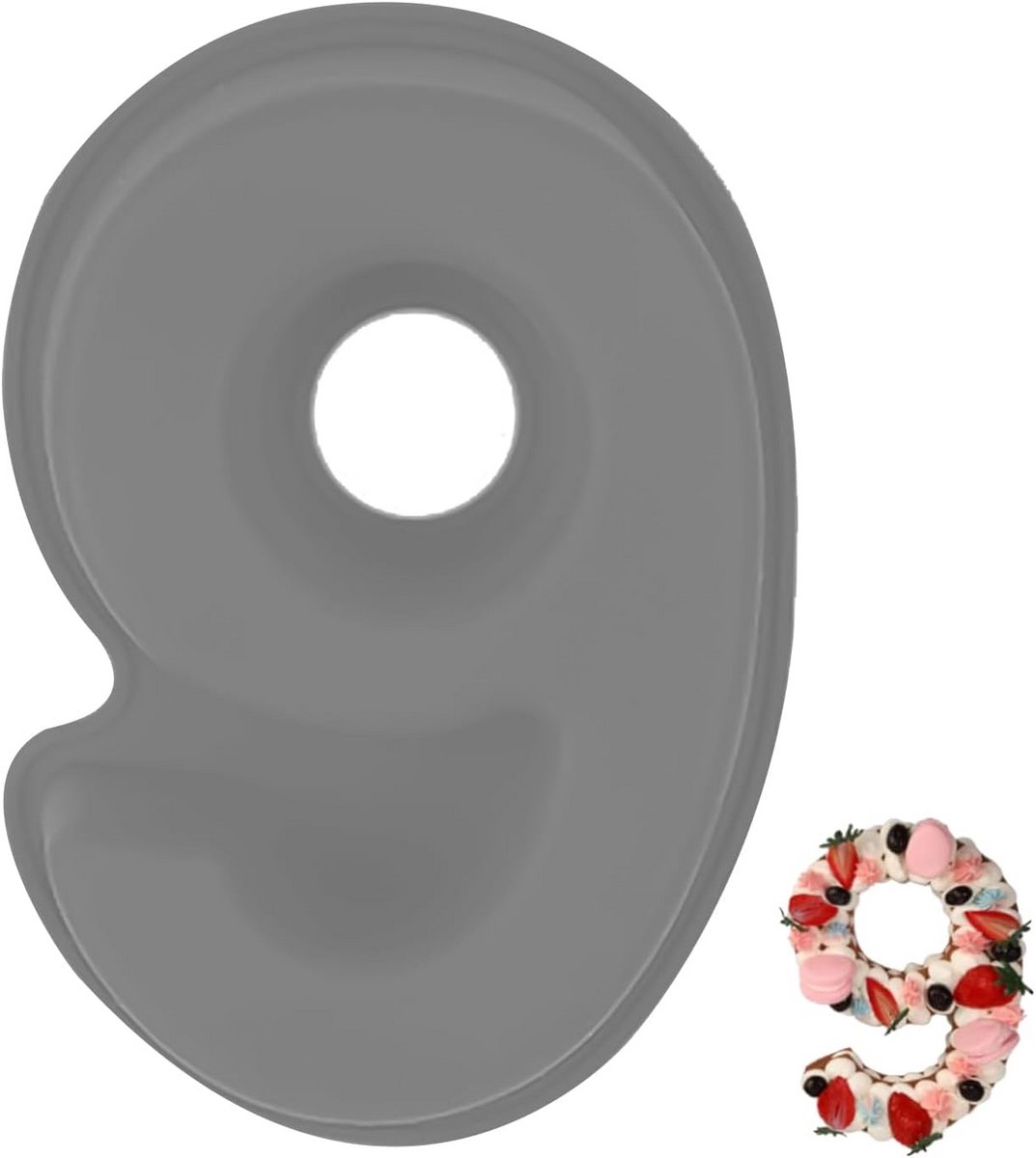 Siliconen Cakevorm Cijfer 9 Grijs 25 cm voor Verjaardagstaarten