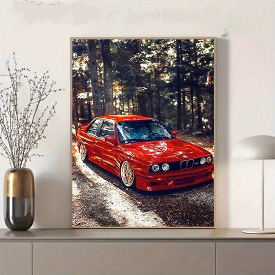 Canvas poster - Autoposter - Auto - BMW M3 E30 - Sport sedan - Youngtimer - Klassieke performance auto - 40x60 cm - Zonder lijst - Mancave - Trendy