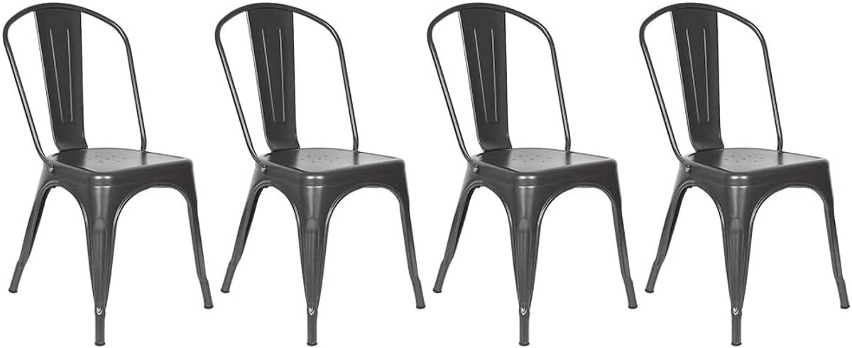 Set van 4 Stapelbare Metalen Eetkamerstoelen - Industrieel Vintage Design Tuinstoel Donker