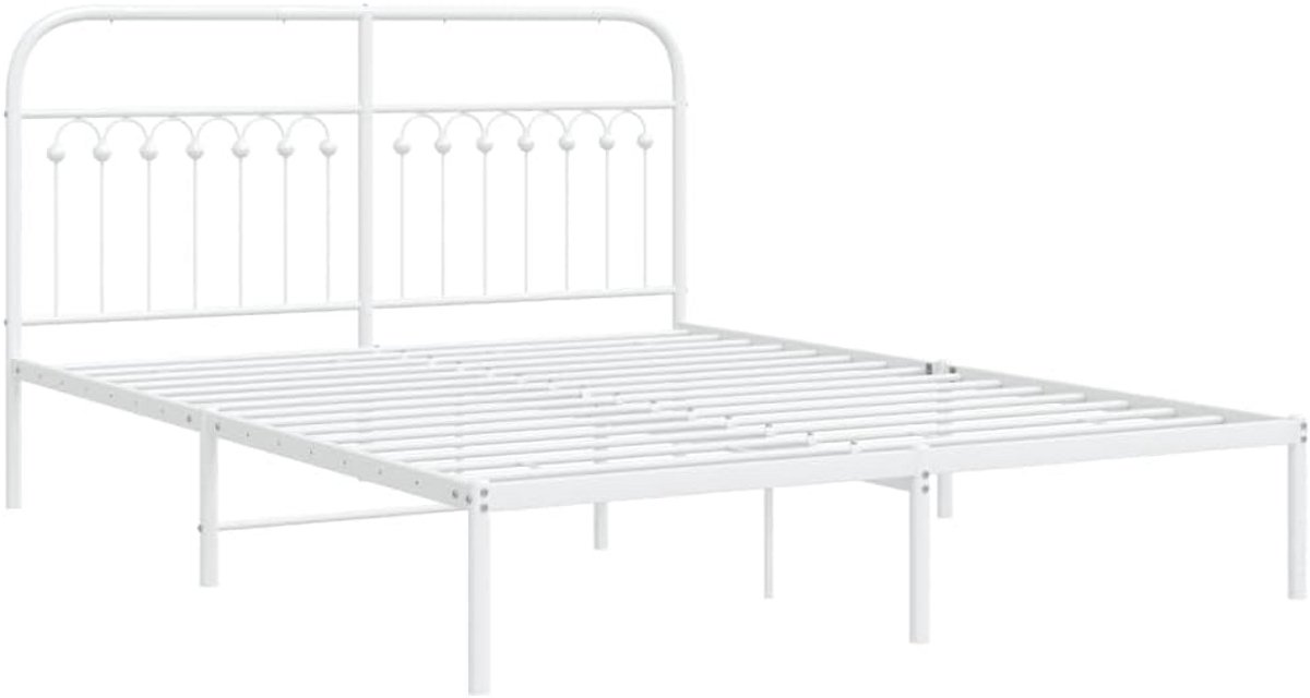 Tweepersoons Bedframe met Hoofdbord Metaal Wit 150x200 cm, Sterk en Duurzaam Ledikant
