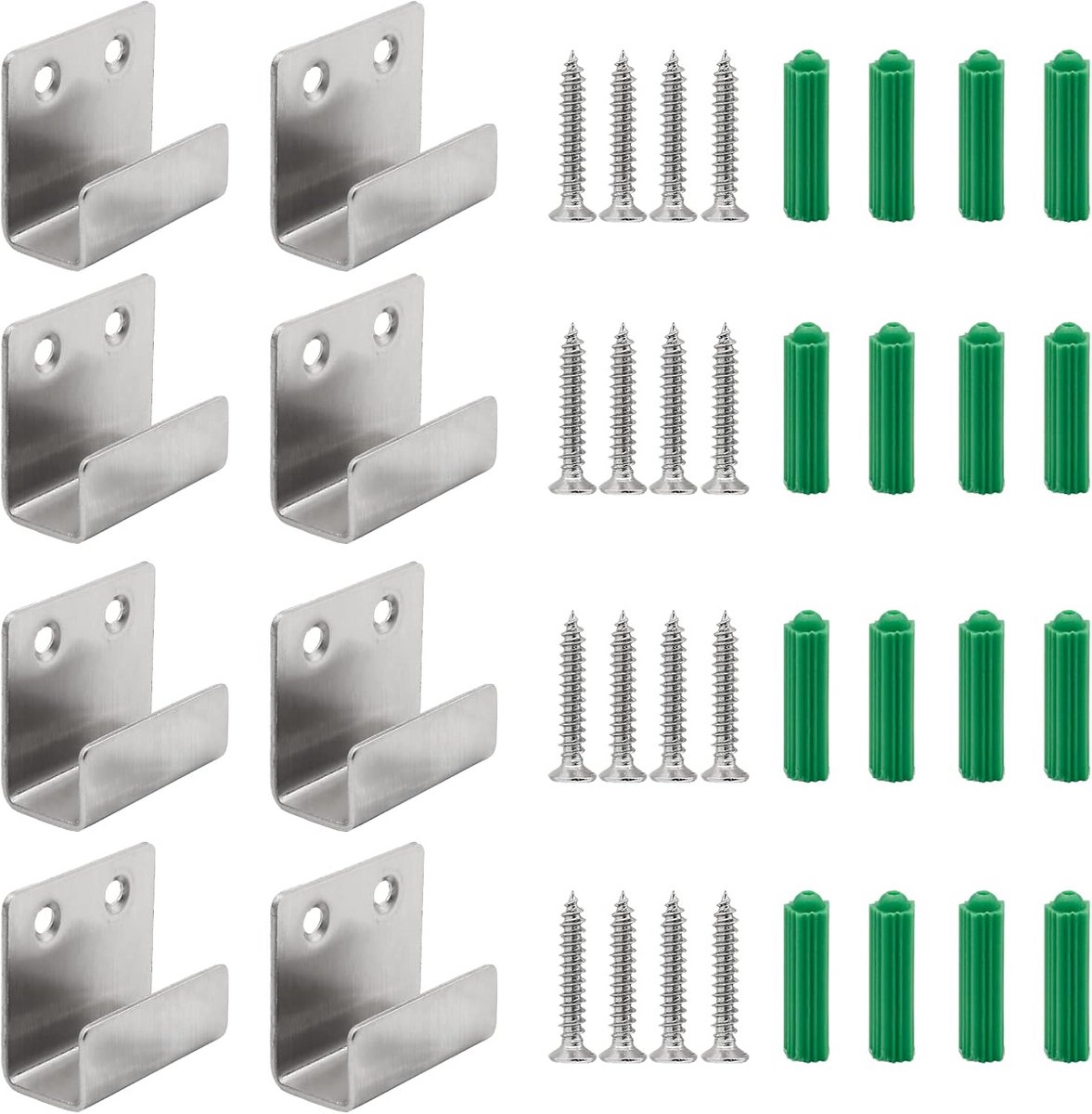 Set van 8 Zilveren RVS Wandhaken voor het Ophangen van Keramische Tegels - 15 mm Groef
