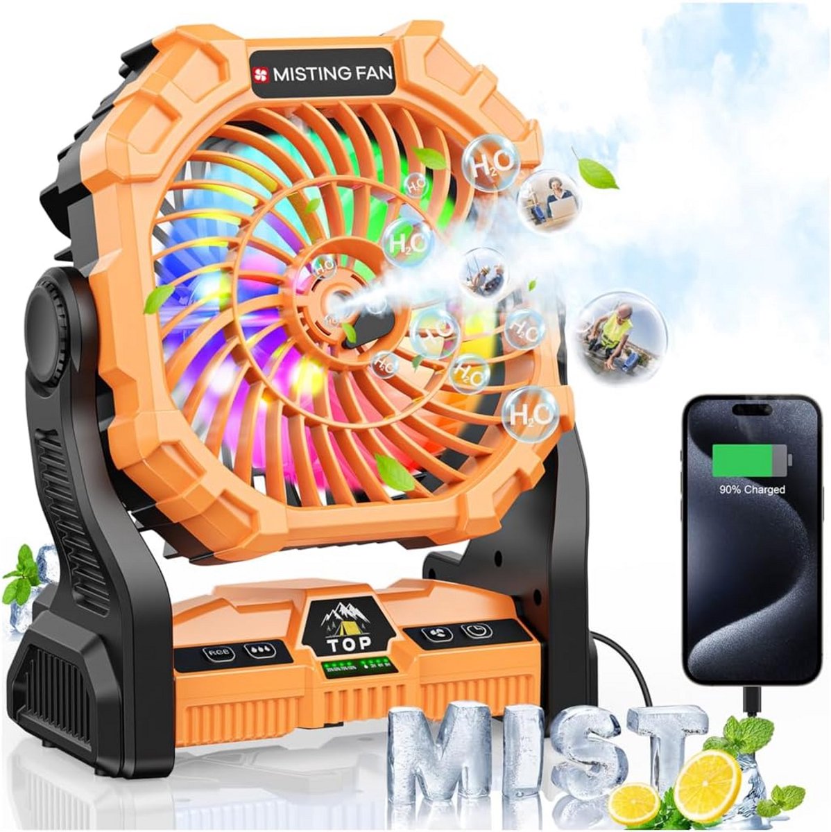 Grote Draagbare Oplaadbare Ventilator met LED Licht voor Tent en Reizen