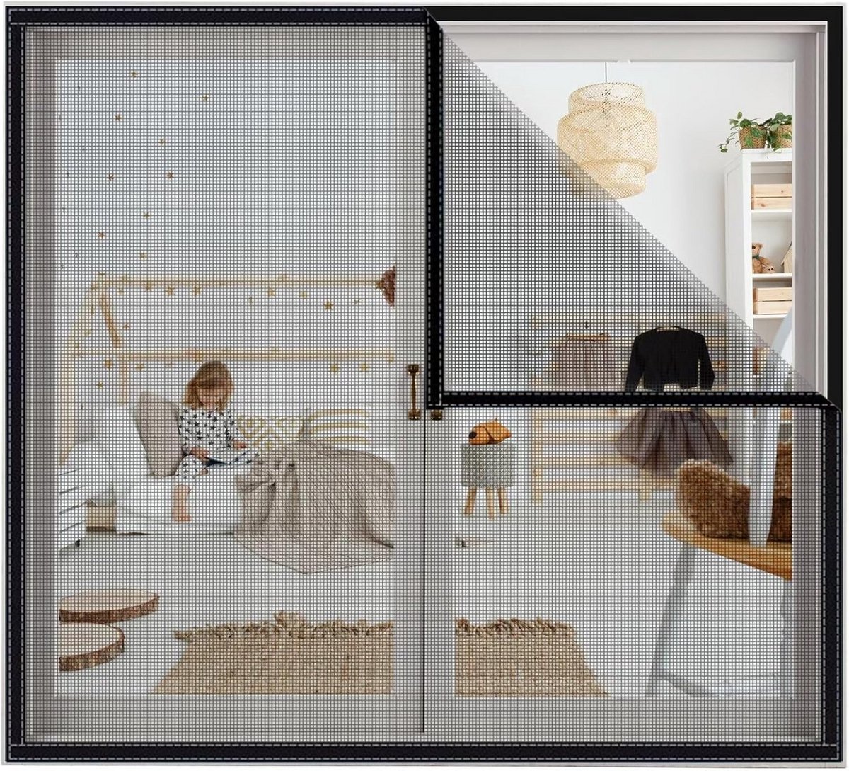Zwart Hor voor Raam 60x100 cm - Insectenhor Zonder Boren, Eenvoudig te Monteren