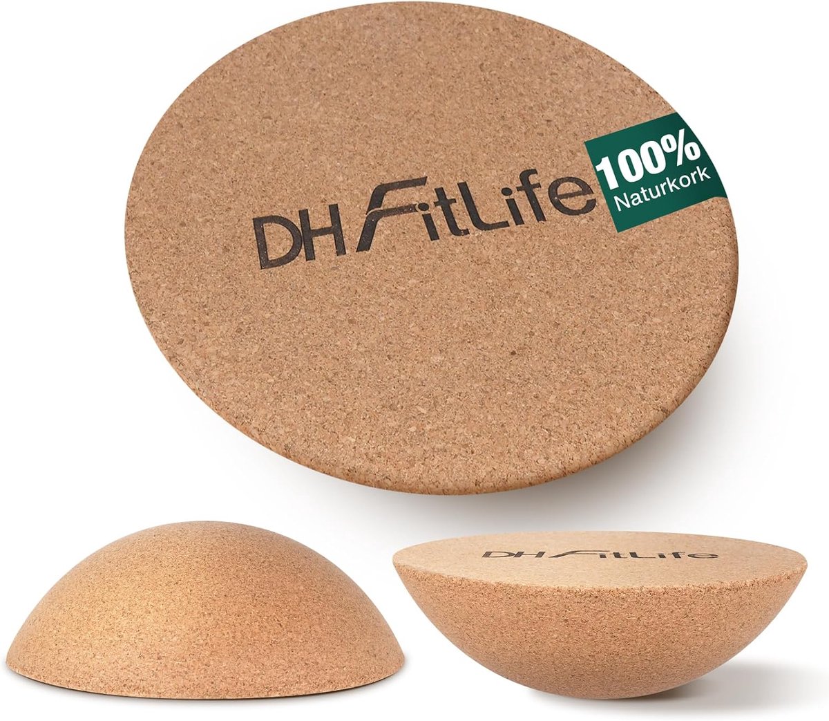 DH FitLife Kurk Halfbol voor Surf Balance Board - 30 x 10 cm - 360° Balans Halfbal - Past op Alle Surf Balance Boards - 100% Natuurlijke Kurk, Antislip & Vloerbeschermend