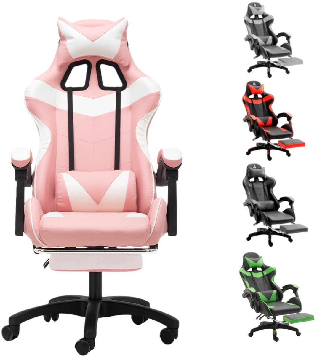 GOTAGEE Ergonomische Gamingstoel Met Lendensteun Wit-Roze - GOTAGEE - €69,99