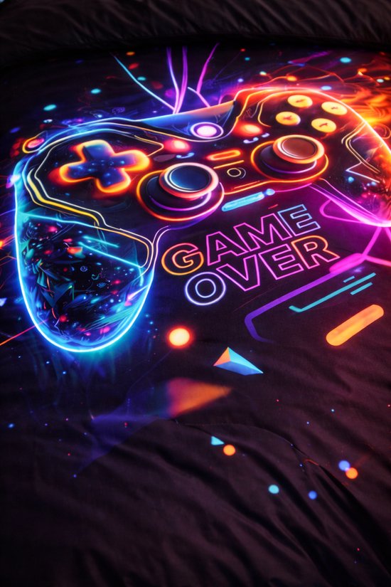 Eenpersoons Dekbedovertrek 140 x 200 - Game Over - Gamen - Mooie Kwaliteit - Gamekamer - Kind - Tiener - Volwassene van Merkloos — afbeelding 2