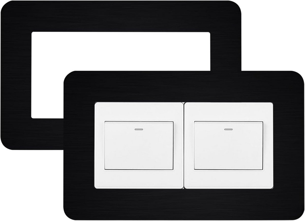 2x Zwarte Decoratieve Afdekplaten voor Dubbele Lichtschakelaar - Wanddecoratie