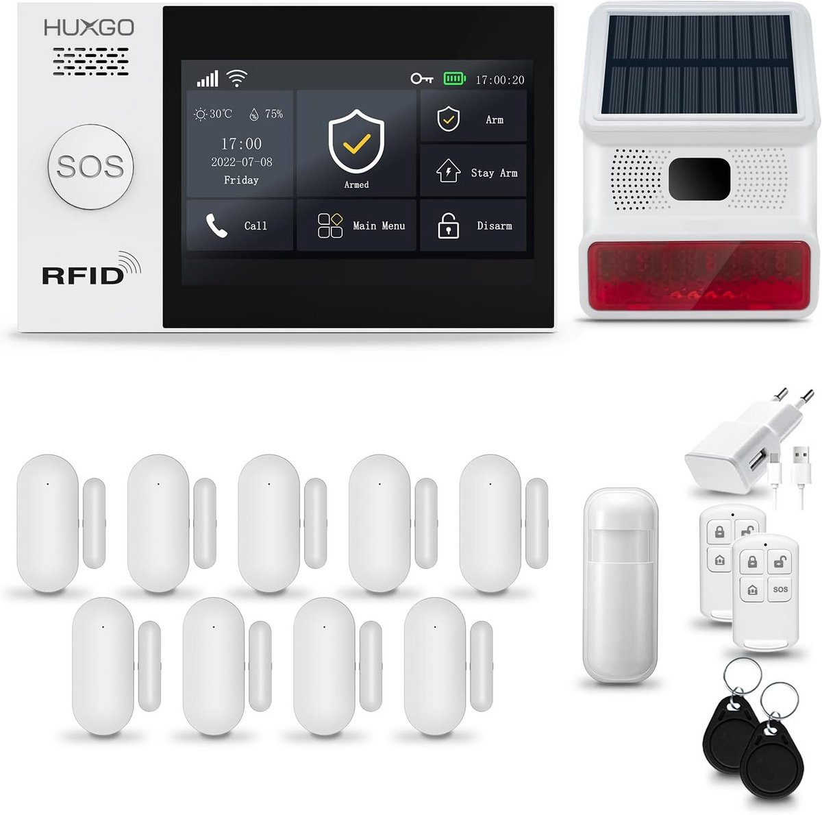 Draadloos Alarmsysteem Set met WiFi en GSM, Inclusief Sirene, Bewegingssensor en 9 Raam/Deursensoren