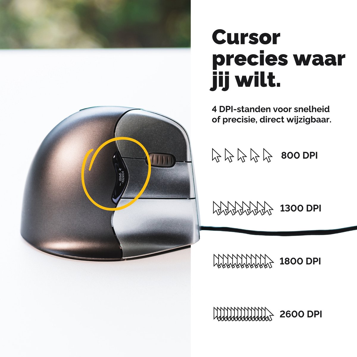 Evoluent Verticale Muis 4 – Bedraad - USB – Rechtshandig – Medium/Large – Originele Verticale Muis ter Wereld – Ergonomisch Gevormd voor Comfort – Vermindert Polsbelasting & Carpaal Tunnel – 4 DPI Standen – 6 Instelbare Knoppen (Windows) thumbnail 3