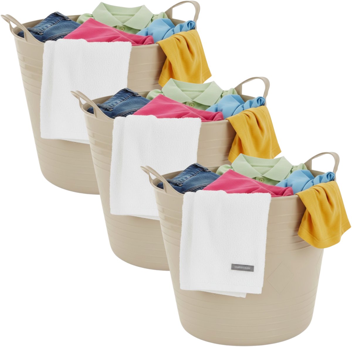 Excellent houseware flexibele wasmand - 3x - beige - 27 liter - kunststof - 42 x 40 x 35 cm