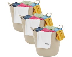 Excellent houseware flexibele wasmand - 3x - beige - 27 liter - kunststof - 42 x 40 x 35 cm
