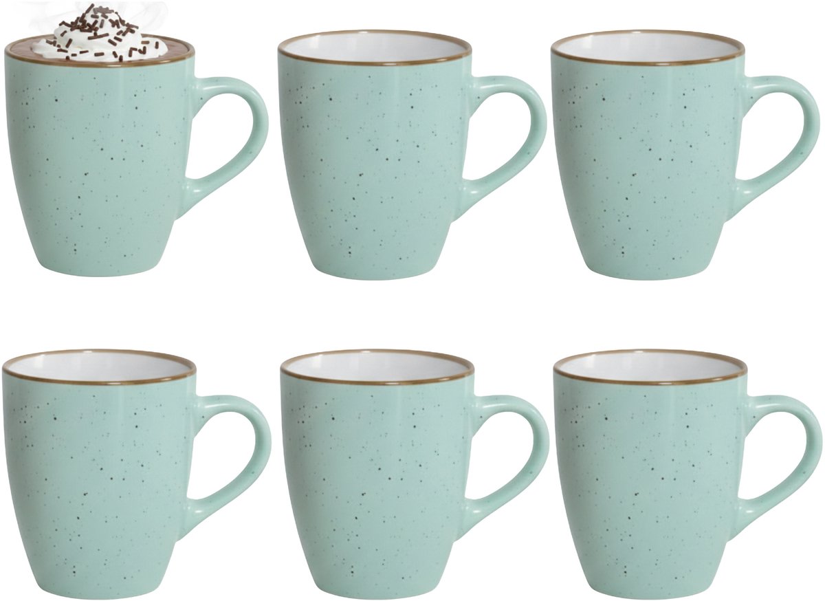 Gerimport Koffie / thee mok Sweets - 6x stuks - groen - 350 ml - keramiek