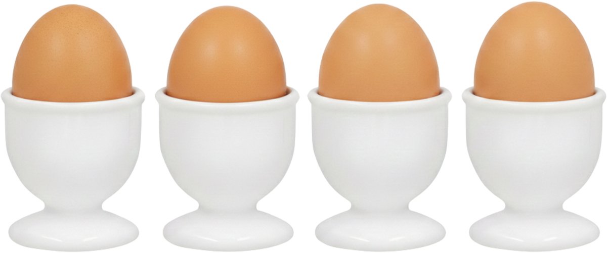 Gerimport Eierdopjes - 4x stuks - wit - kunststof - 4 x 5 cm - voor ontbijt /brunch / Pasen