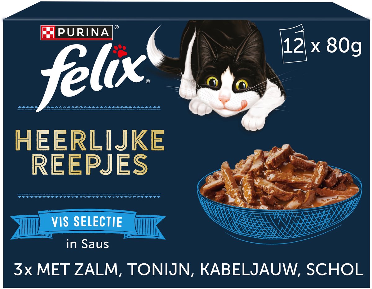 Felix Heerlijke Reepjes - Kattenvoer natvoer - Vis Selectie - 48 x 80g