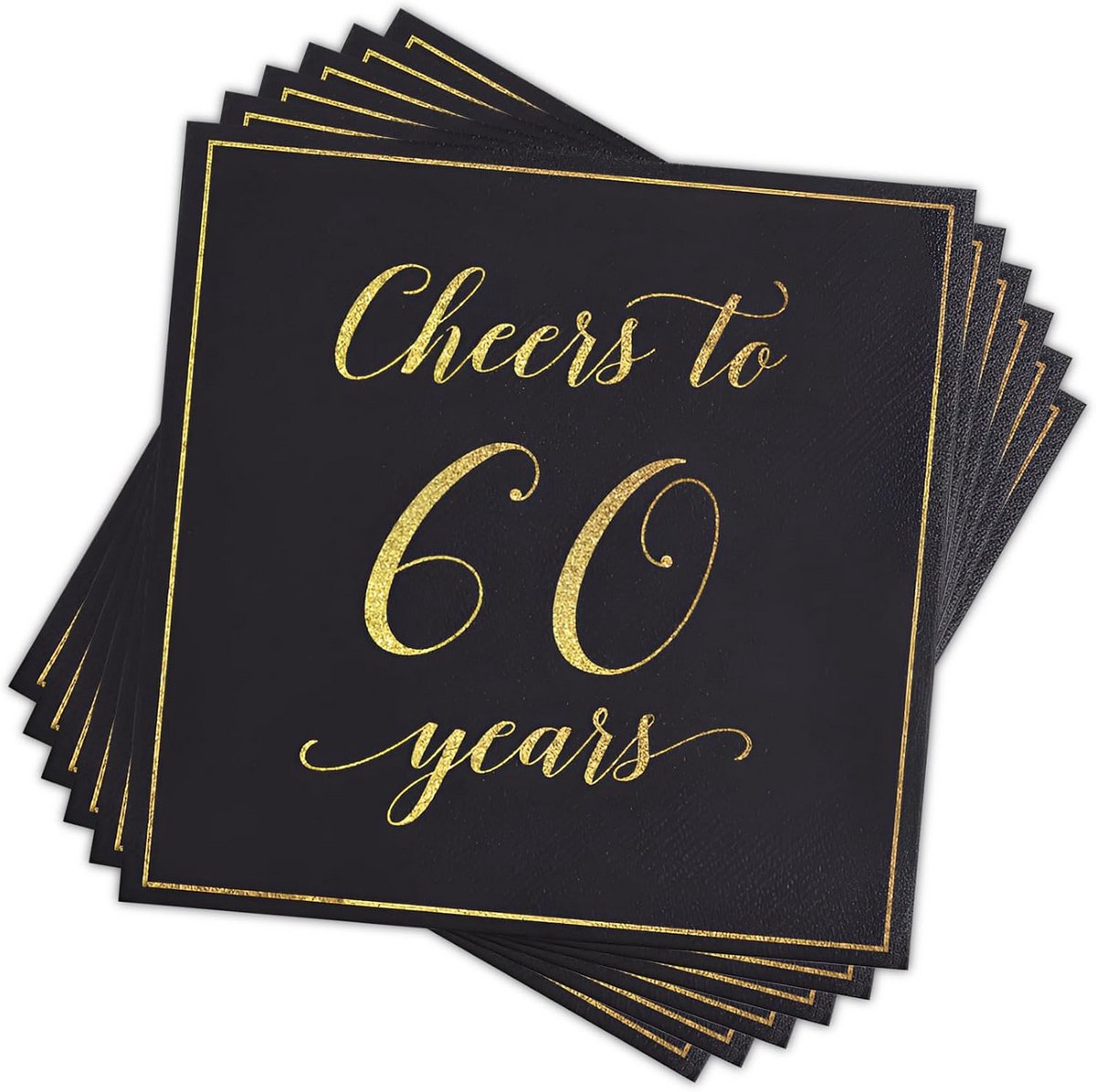 20x Luxe Zwarte Gouden Papieren Servetten 'Proost op 60 Jaar' - Cocktail & Diner Servetten