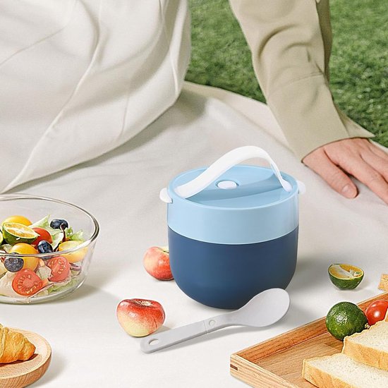 Soeppot Thermisch - Voedselcontainer Draagbaar - Warm Eten Vervoeren - Lekvrij en Morsbestendig - 600ml Capaciteit - Blauw — afbeelding 4